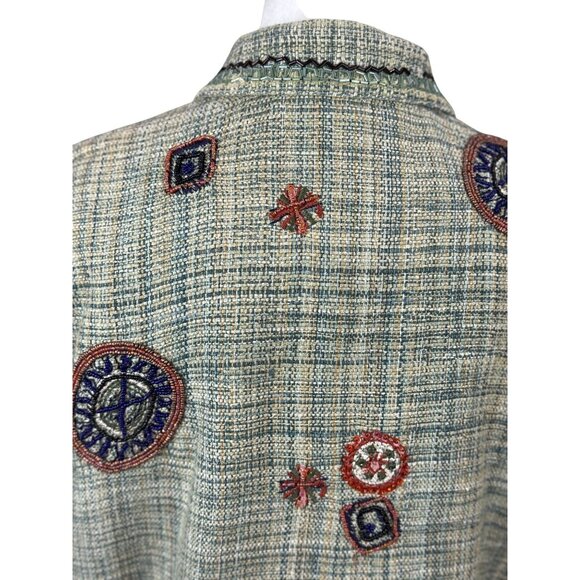 CHICO'S Womens Size 1 Green Multicolored Bohemian Embroidery Short Green Jacket - Picture 11 of 16